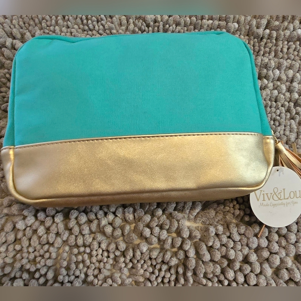 Viv and Lou Mint Cabana Cosmetic Bag